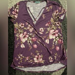 Purple floral blouse